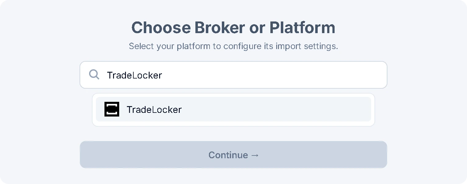 Searching TradeLocker in TradeBB to add the account
